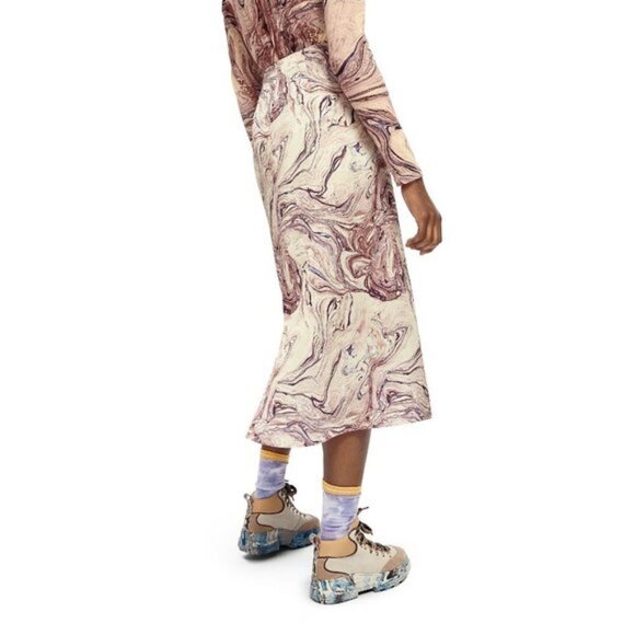 NWT Scotch & Soda satin-like abstract marble print A-line midi skirt, XS - Picture 4 of 10